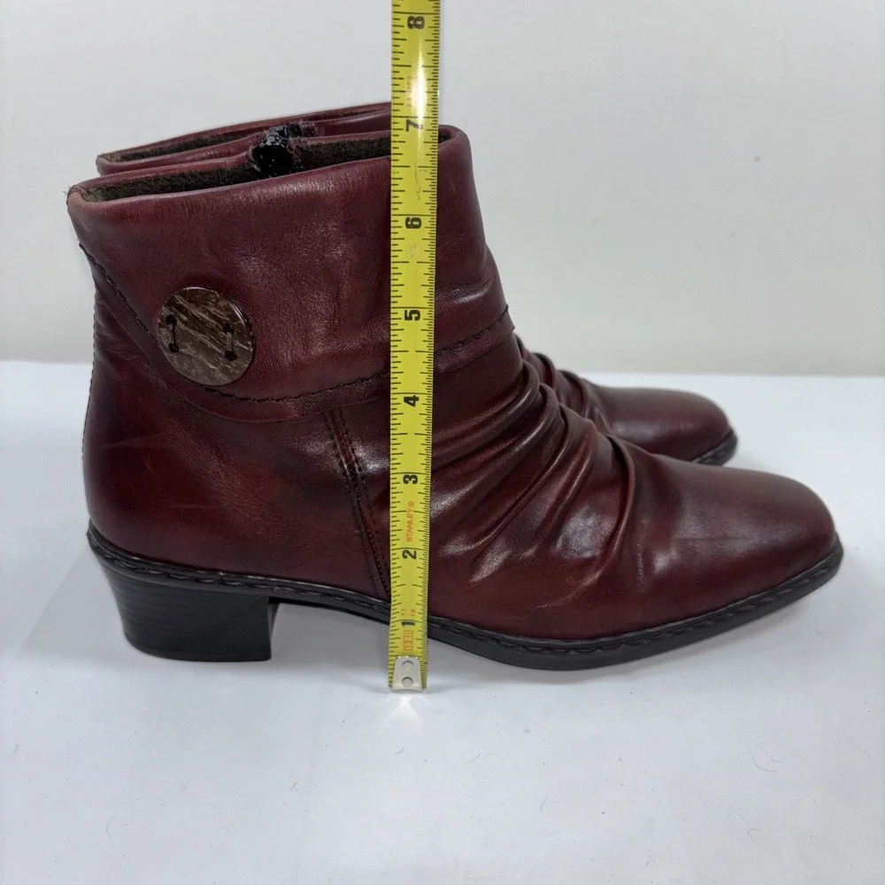 Rieker Kendra 40 Burgundy Soft Leather Ankle Boots Slouch‎ Shoes Zip Up Comfort